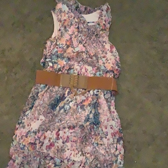 pink toned floral kids dress with belt - Picture 1 of 1